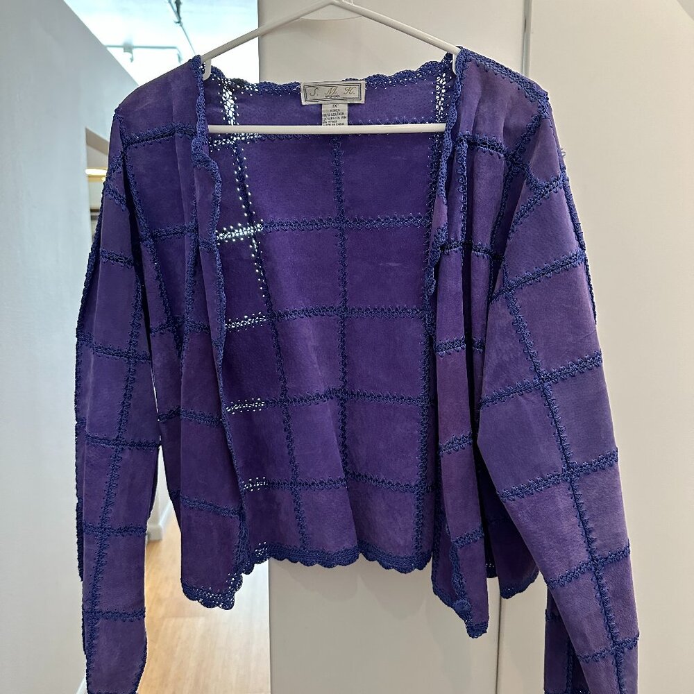 Leather Patchwork Jacket in Blue/Purple SMH Brand Vintage Size 1X